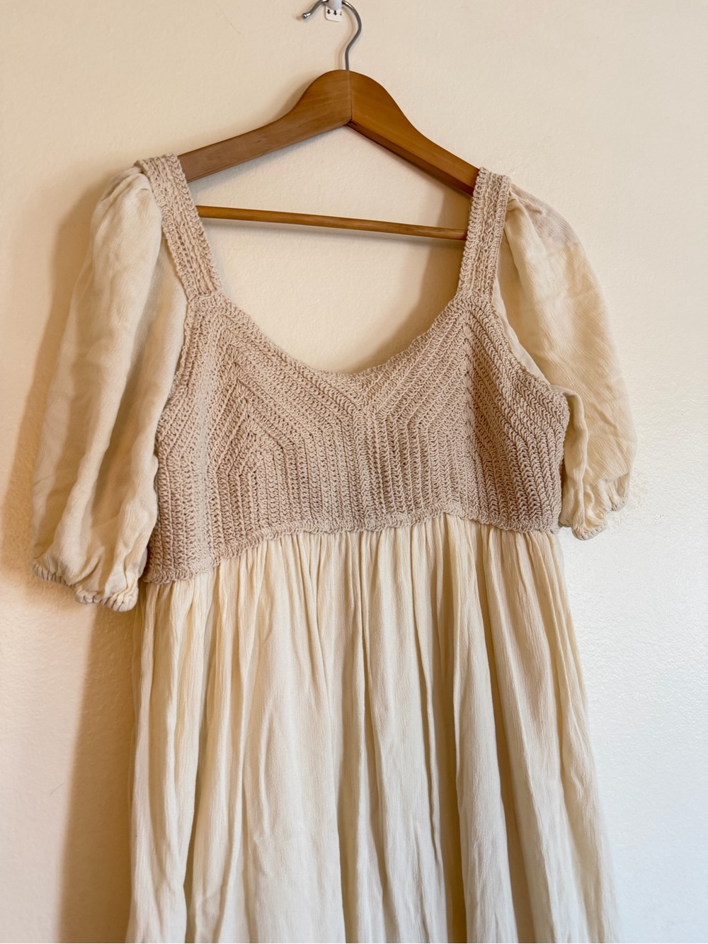 Cream Puff-Sleeve Crochet Bodice Maxi Dress Cottagecore Peasant dress - Picture 2 of 9